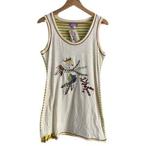 NWT In-City Artsy Boho Patchwork Beaded‎ Embroidered Striped Tank Top Sz L
